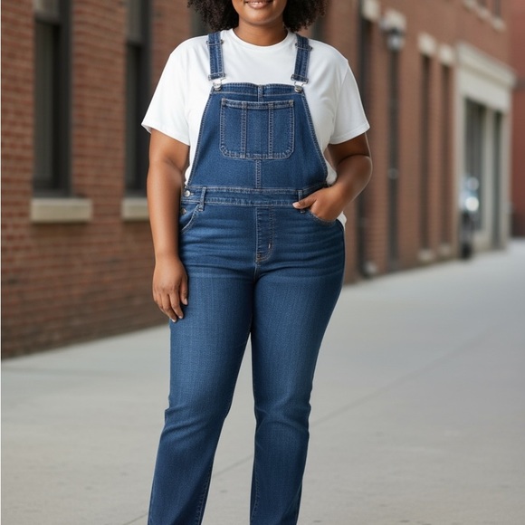 Torrid Denim Stretch Dark Distressed Blue Overalls – Size 18W - Picture 1 of 7